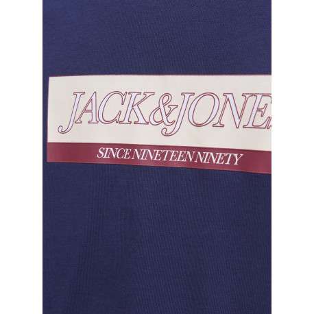 T-shirt en coton marine avec un logo rouge imprimé et un col rond - Image 2