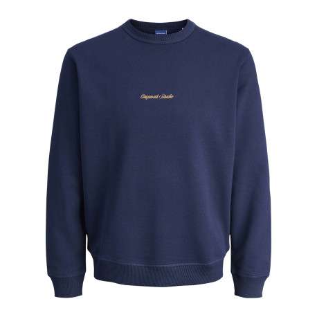 Sweat en coton marine avec un logo orange brodé et un col rond