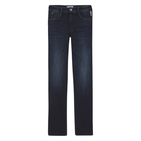 Jean en coton mélangé nuit uni avec une coupe droite et un bouton de fermeture