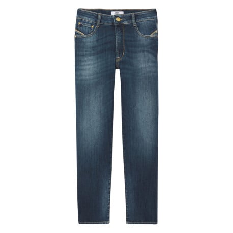 Jean en coton bleu uni avec des passants à ceinture et une coupe slim 