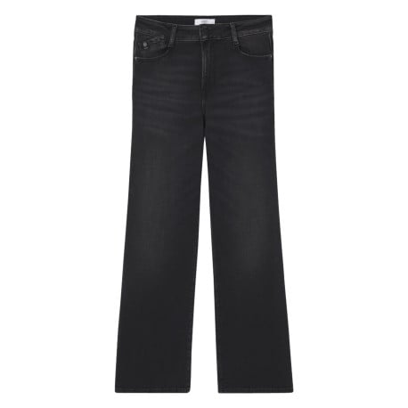 Jean en coton noir uni avec une coupe bootcut et des passants pour ceinture