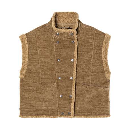 Gilet beige uni avec une coupe droite à col rond et sans manches
