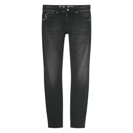 Jean en coton mélangé noir uni avec une coupe slim et un zip de fermeture