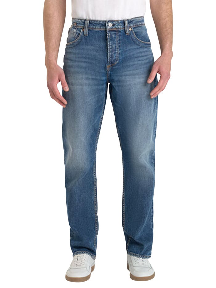 Jean en coton bleu uni avec...