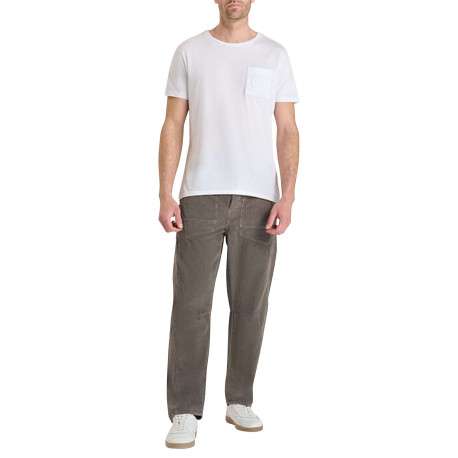 Pantalon 5 Poches en coton marron uni avec un col rond et une coupe droite - Image 3