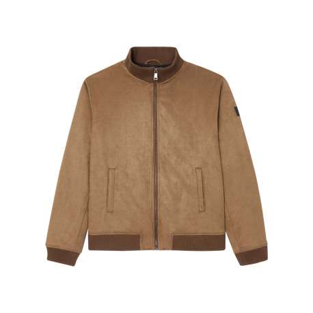 Blouson taupe uni avec une coupe droite et un col montant