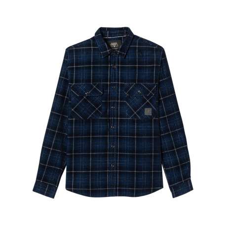 Chemise en coton marine imprimée avec un col français et une coupe droite