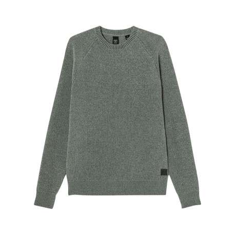 Pull kaki uni avec un col rond et une coupe droite à manches longues