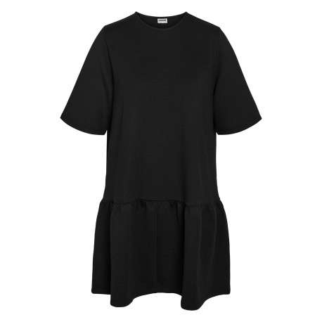 Robe courte noire unie à coupe évasée sur le bas et à col rond