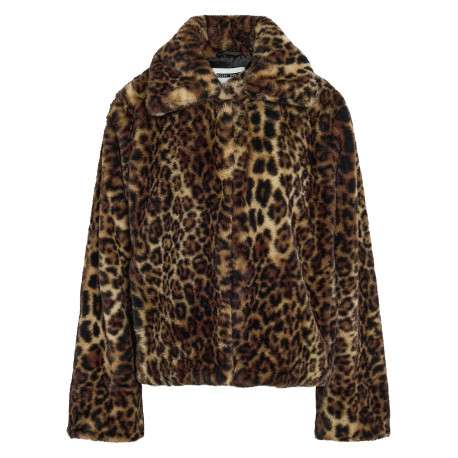 Blouson en fausse fourrure léopard avec un col à revers et une coupe droite