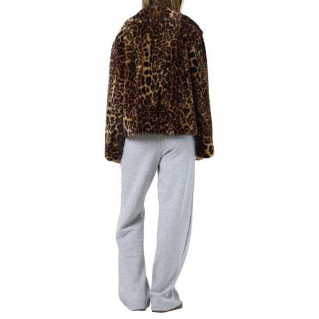 Blouson en fausse fourrure léopard avec un col à revers et une coupe droite - Image 2