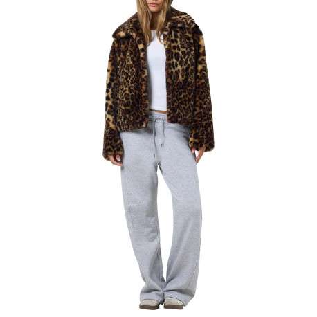 Blouson en fausse fourrure léopard avec un col à revers et une coupe droite - Image 5