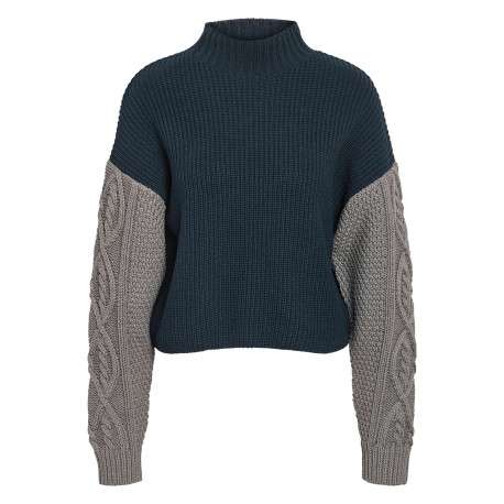 Pull gris et bleu en maille jersey à coupe oversize avec un col montant
