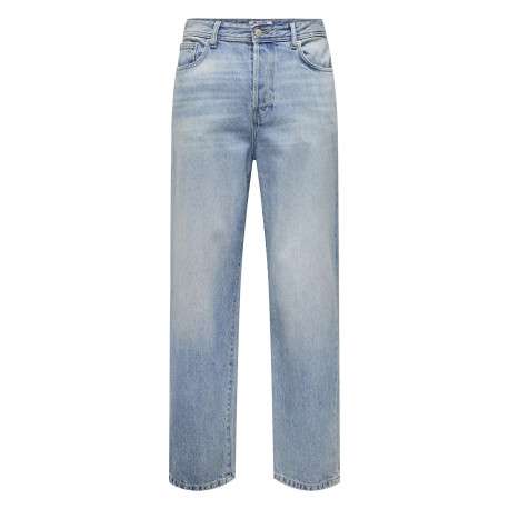 Jean en coton mélangé bleu stone légèrement délavé à coupe loose