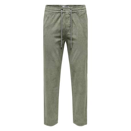 Pantalon en coton vert sauge en velours côtelé à coupe regular fit
