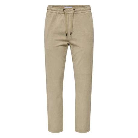 Pantalon en coton beige en velours côtelé à coupe regular fit