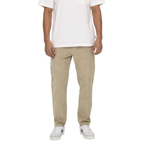 Pantalon en coton beige en velours côtelé à coupe regular fit - Image 4
