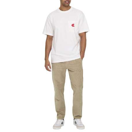 Pantalon en coton beige en velours côtelé à coupe regular fit - Image 5