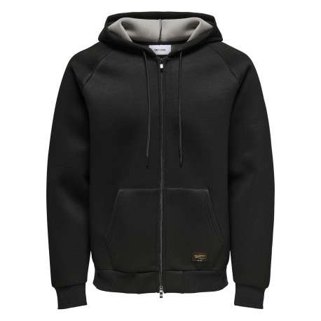 Sweat à capuche zippé noir uni à coupe droite avec des poches