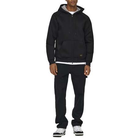 Sweat à capuche zippé noir uni à coupe droite avec des poches - Image 5