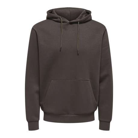 Sweat à capuche marron uni à coupe droite avec une poche à l'avant