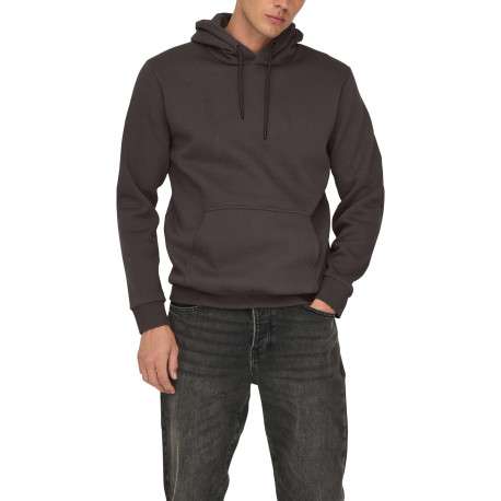 Sweat à capuche marron uni à coupe droite avec une poche à l'avant - Image 3