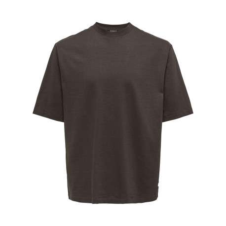 T-shirt en coton marron uni à coupe oversize avec un col rond - Image 3