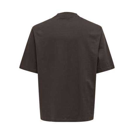 T-shirt en coton marron uni à coupe oversize avec un col rond - Image 4