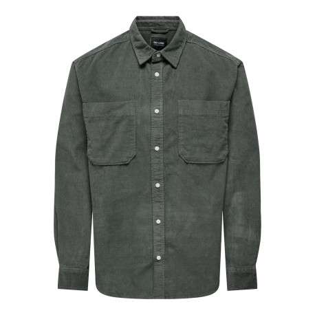 Chemise en coton mélangé verte sapin en velours côtelé à coupe regular fit
