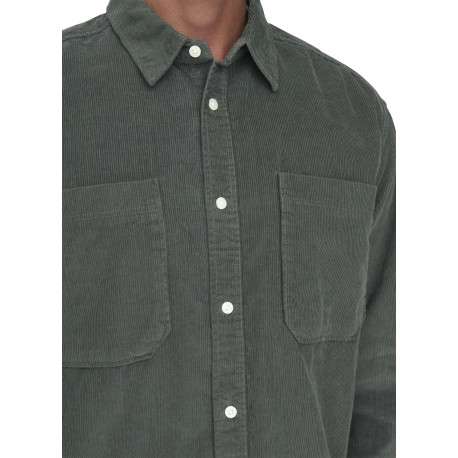 Chemise en coton mélangé verte sapin en velours côtelé à coupe regular fit - Image 3