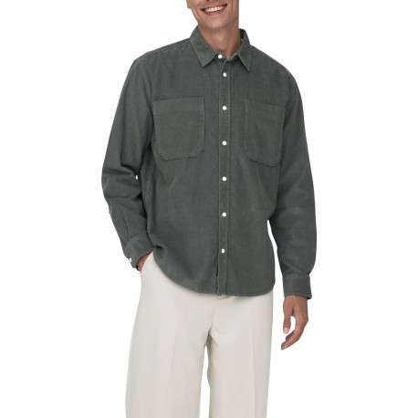 Chemise en coton mélangé verte sapin en velours côtelé à coupe regular fit - Image 6
