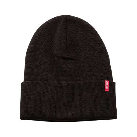 Bonnet noir uni avec large revers et étiquette cousue de la marque