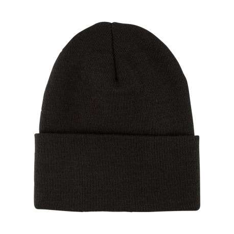 Bonnet noir uni avec large revers et étiquette cousue de la marque - Image 2