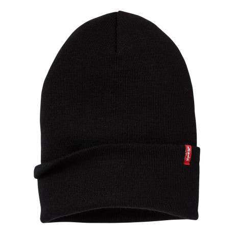 Bonnet noir uni avec large revers et étiquette cousue de la marque - Image 3