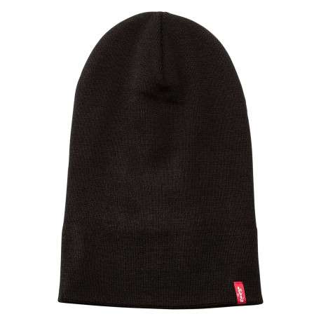 Bonnet noir uni avec large revers et étiquette cousue de la marque - Image 4