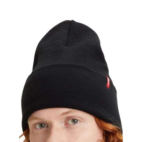 Bonnet noir uni avec large revers et étiquette cousue de la marque - Image 5