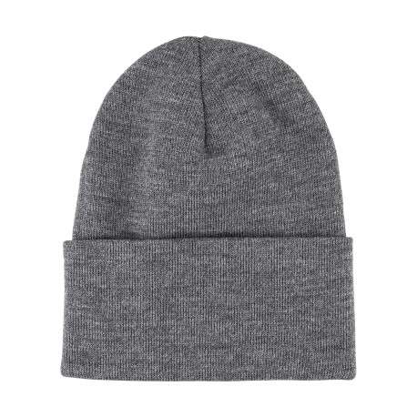 Bonnet gris uni avec large revers et logo contrasté de la marque - Image 2