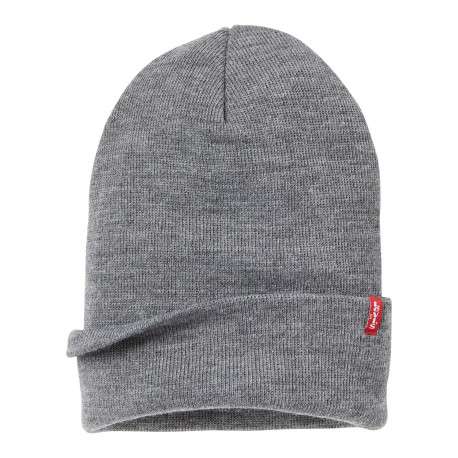 Bonnet gris uni avec large revers et logo contrasté de la marque - Image 3