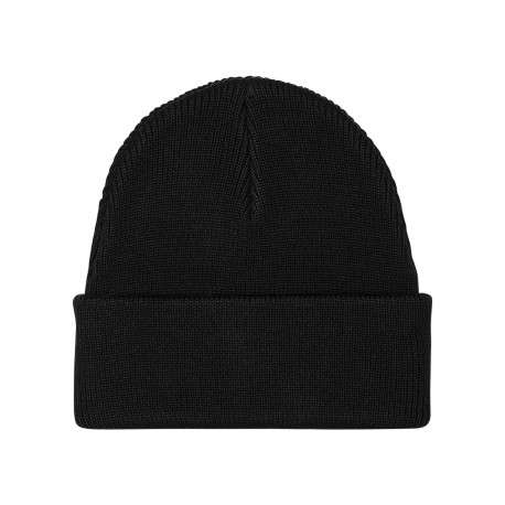 Bonnet en coton noir uni avec large revers et logo de la marque à l'avant - Image 2