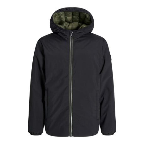 Blouson à manches longues noir uni avec une coupe droite et un col à capuche