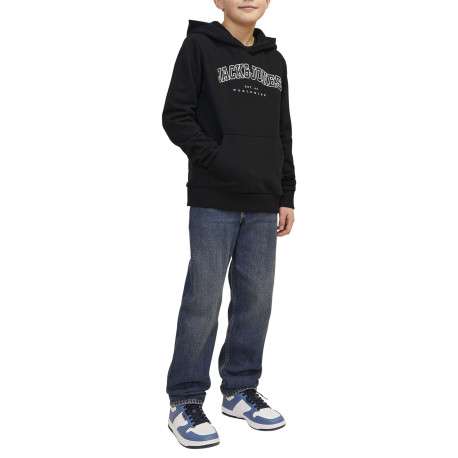Sweat noir uni avec une coupe droite un col à capuche et des manches longues - Image 2