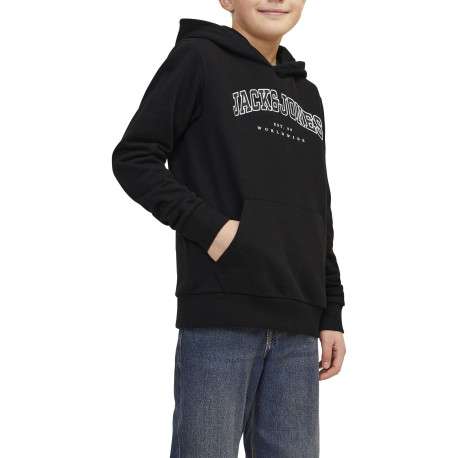 Sweat noir uni avec une coupe droite un col à capuche et des manches longues - Image 3
