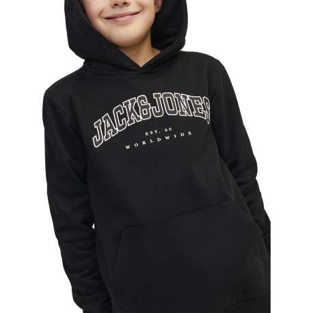 Sweat noir uni avec une coupe droite un col à capuche et des manches longues - Image 4