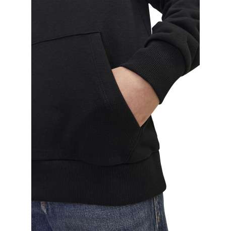Sweat noir uni avec une coupe droite un col à capuche et des manches longues - Image 6