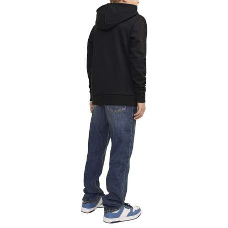 Sweat noir uni avec une coupe droite un col à capuche et des manches longues - Image 7