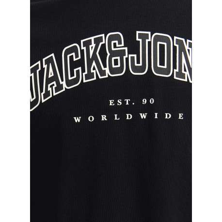 T-shirt manches longues en coton noir uni avec une coupe droite et un col rond - Image 2