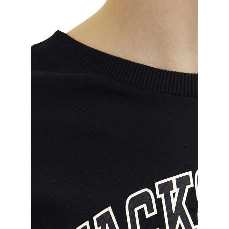 T-shirt manches longues en coton noir uni avec une coupe droite et un col rond - Image 6