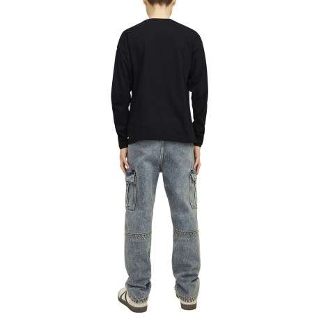 T-shirt manches longues en coton noir uni avec une coupe droite et un col rond - Image 7