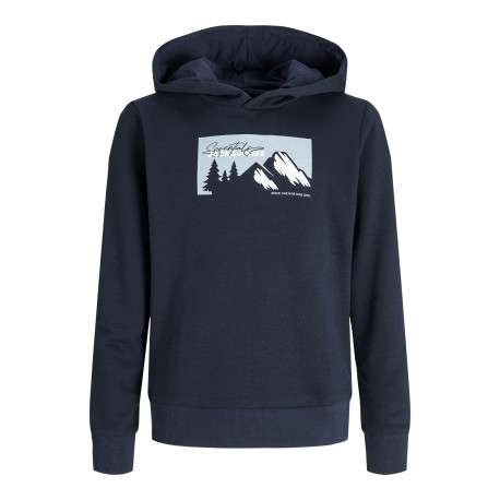 Sweat marine avec un imprimé une coupe droite et un col à capuche