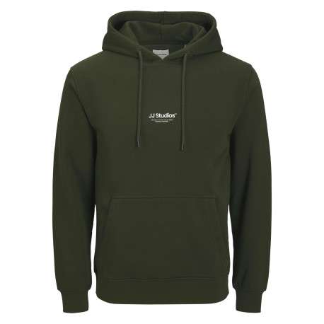 Sweat vert uni avec une coupe droite un col à capuche et des manches longues